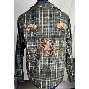 mma elite olive plaid flannel shirt graphic print grunge streetwear mens M